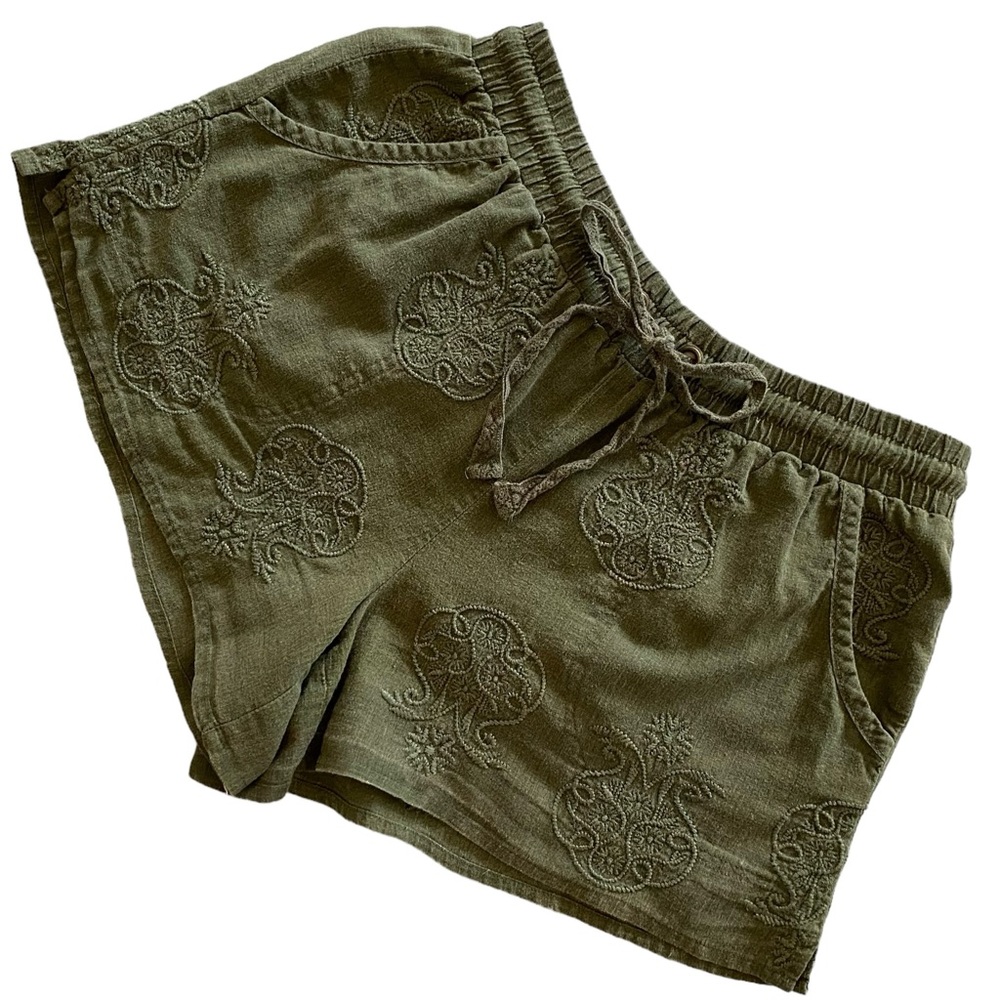 Anthropologie Embroidered Linen Drawstring Shorts - Picture 4 of 13